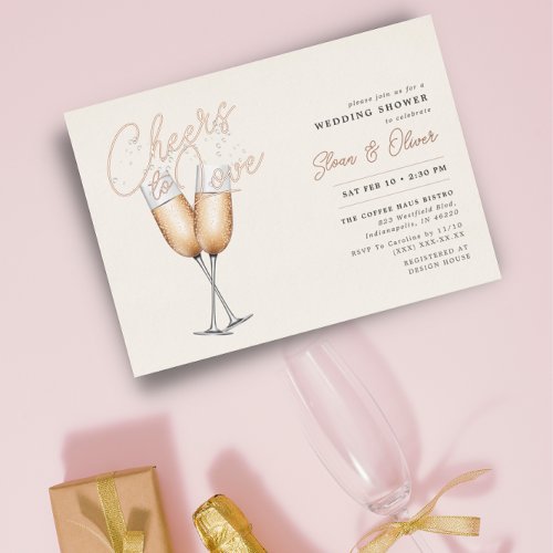Cheers to Love Ivory Bridal Shower Rose Gold Foil Invitation
