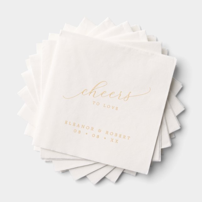 Cheers to Love Minimalist Calligraphy Wedding Foil Napkins (Insitu (Stacked))
