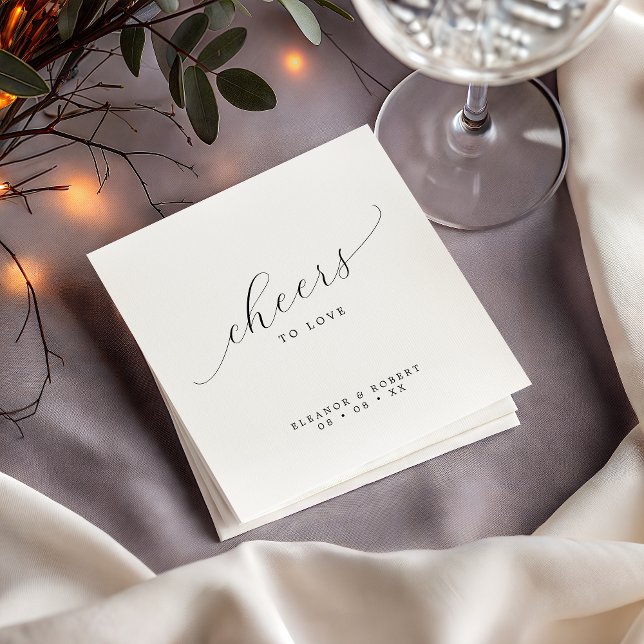 Cheers to Love Minimalist Calligraphy Wedding Napkins (Creator Uploaded)