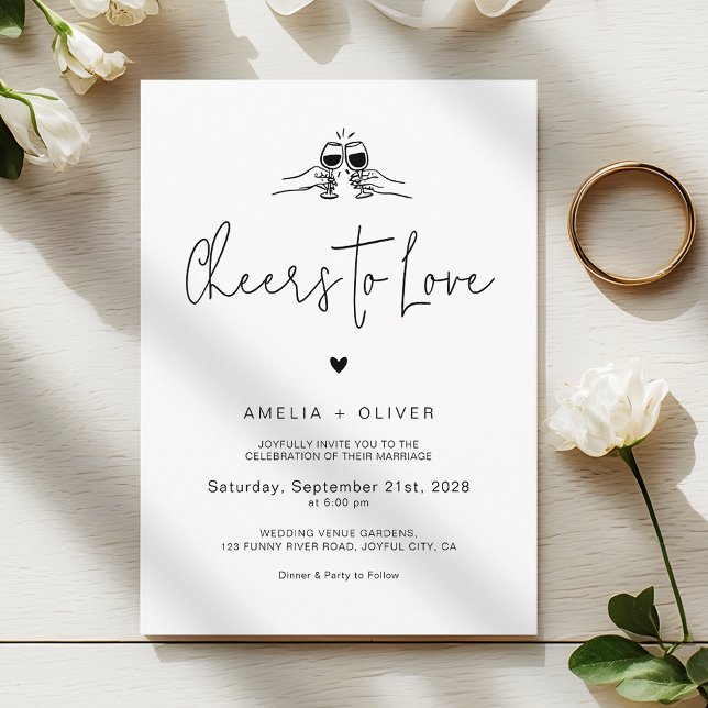 Cheers to Love Minimalist Script Retro Wedding Invitation (Creator Uploaded)