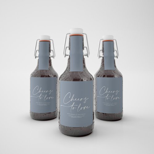 Cheers to love modern blue minimal script wedding liquor bottle label