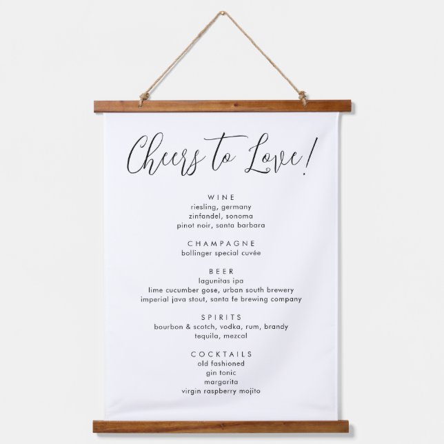 Cheers To Love Modern Calligraphy Wedding Drinks Hanging Tapestry (Front)