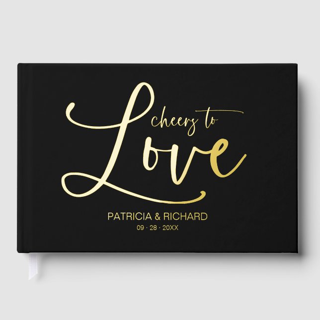 Cheers To Love Modern Calligraphy Wedding Foil Guest Book (Front)
