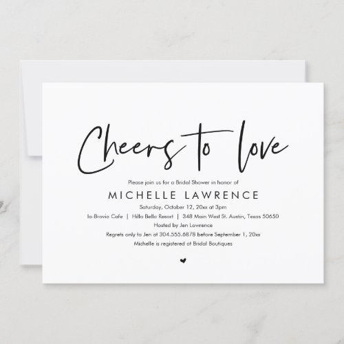 Cheers to love Modern Casual Bridal Shower Invitation