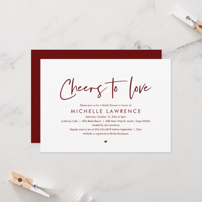 Cheers to love, Modern Casual Bridal Shower Invitation (Front/Back In Situ)