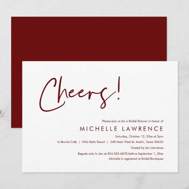 Cheers to love, Modern Casual Bridal Shower  Invitation (Front/Back)