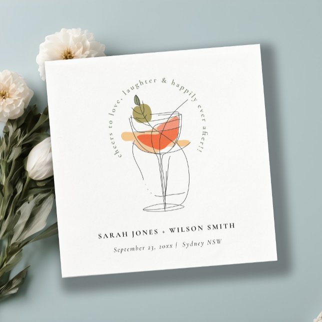 Cheers to Love Modern Cocktail Wine Wedding Napkins (Creator Uploaded)