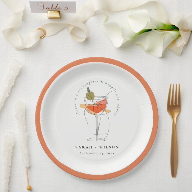 Cheers to Love Modern Cocktail Wine Wedding Paper Plates (Wedding)