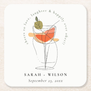Cheers to Love Modern Cocktail Wine Wedding Square Paper Coaster
