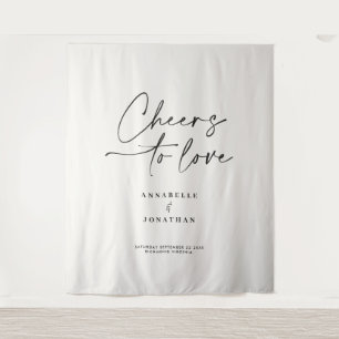 Cheers to love modern cream black minimal wedding tapestry