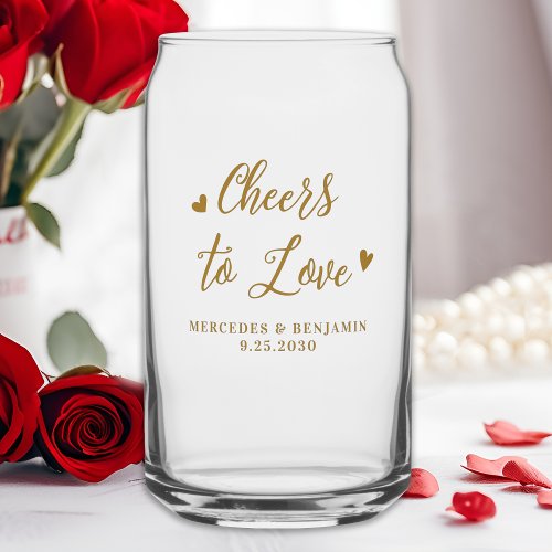 Cheers To Love Modern Elegant Gold Hearts Wedding Can Glass