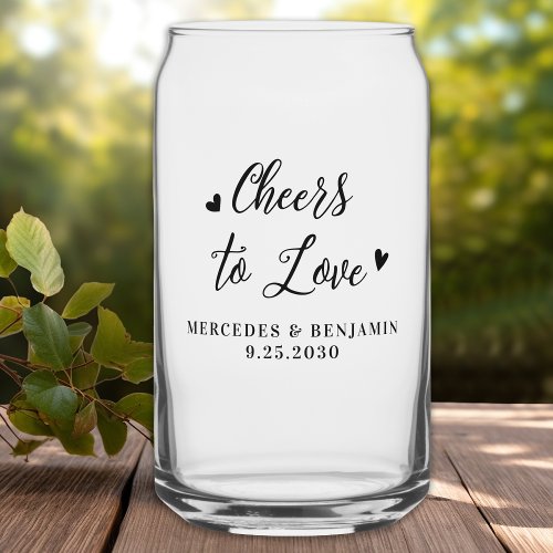 Cheers To Love Modern Elegant Hearts Wedding Favor Can Glass