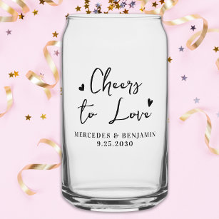 Cheers To Love Modern Minimal Chic Hearts Wedding Can Glass
