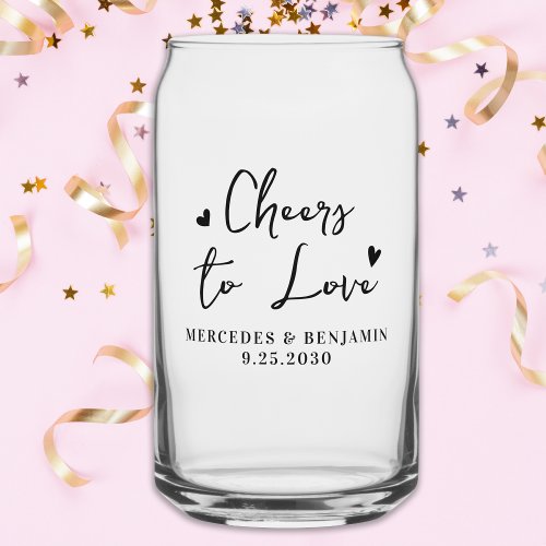 Cheers To Love Modern Minimal Chic Hearts Wedding Can Glass
