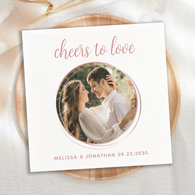 Cheers To Love Modern Rose Gold Photo Wedding Napkins (Creator Uploaded)