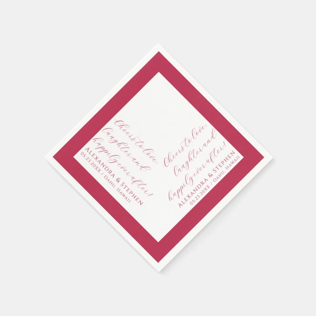 Cheers to Love Modern Script Viva Magenta Napkins (Corner)