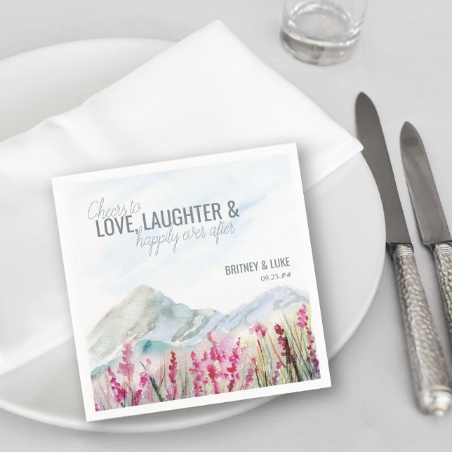 Cheers to Love Mountain Wedding Watercolor Napkins (Creator Uploaded)
