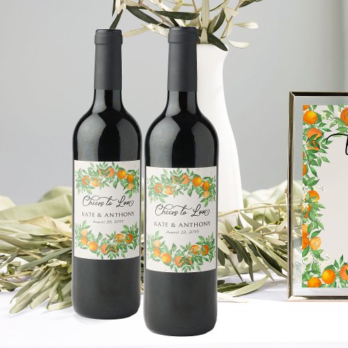 Cheers to Love Orange Blossom Wedding Wine Label
