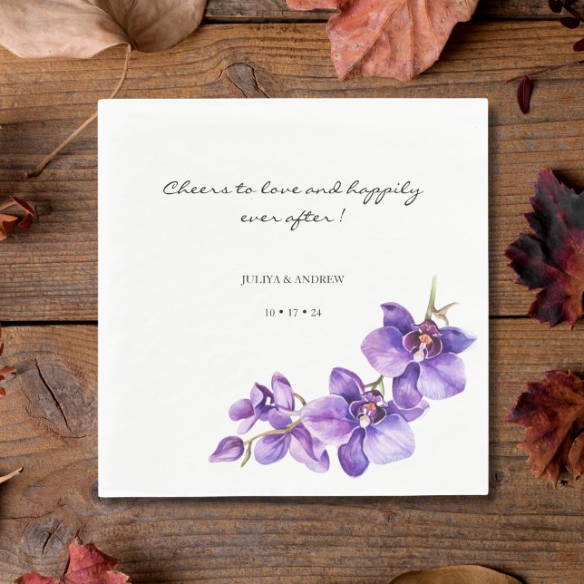 Cheers to love Orchid wedding  napkins (Creator Uploaded)