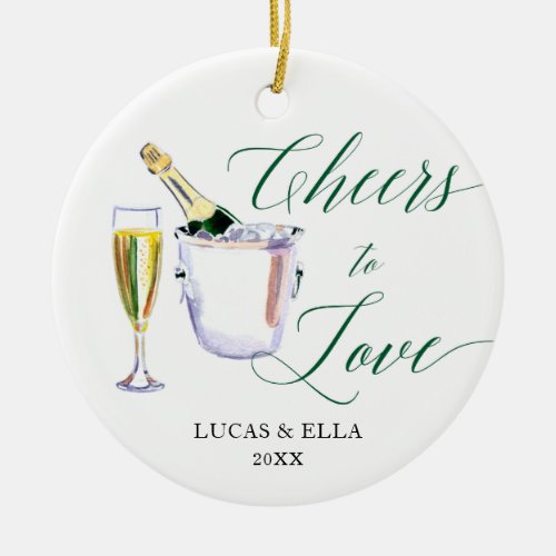 Cheers To Love Personalized Couple Champagne Ceramic Ornament