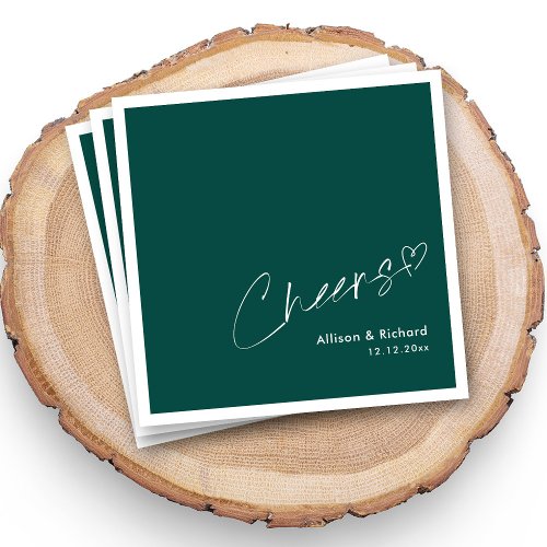 Cheers To Love Personalized Emerald Green Wedding Napkins