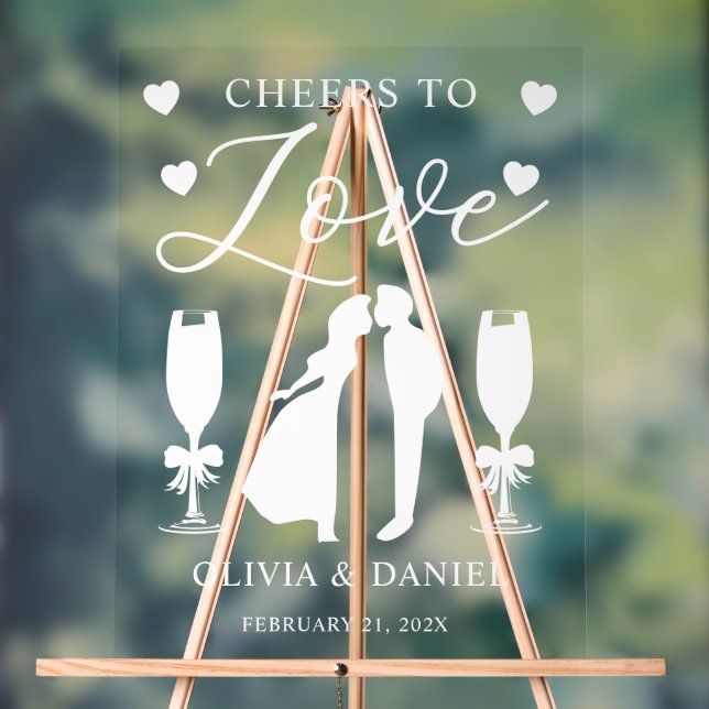 Cheers to Love Personalized Wedding Acrylic Sign (Neutral)