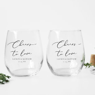 Cheers to Love Personalized Wedding Stemless Wine Glass