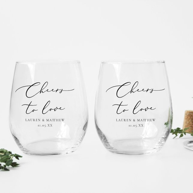 Cheers to Love Personalized Wedding Stemless Wine Glass (Creator Uploaded)