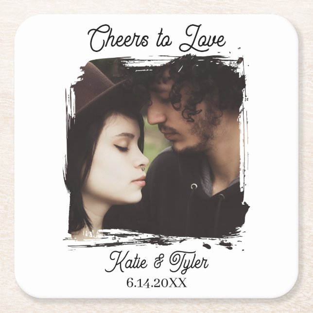 Cheers to Love | Photo Template Wedding Square Paper Coaster (Front)