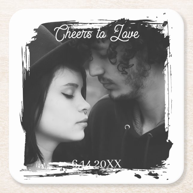 Cheers to Love | Photo Template Wedding Square Paper Coaster (Front)