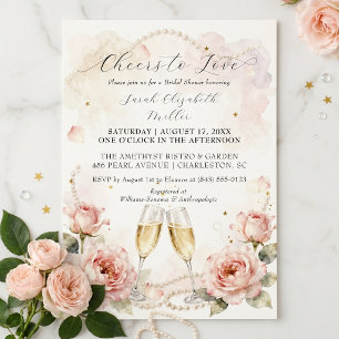 Cheers to Love Pink Floral Champagne Bridal Shower Invitation