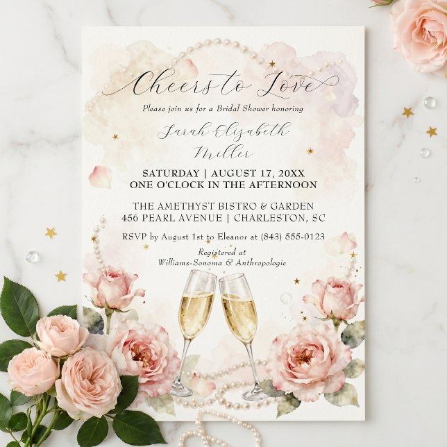 Cheers to Love Pink Floral Champagne Bridal Shower Invitation (Creator Uploaded)