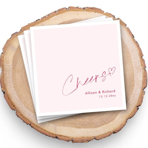 Cheers to Love Pink Heart Personalized Wedding Napkins