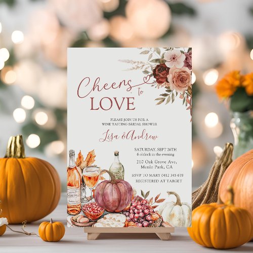 Cheers to Love Pumpkin Wine Marsala Bridal Shower  Invitation