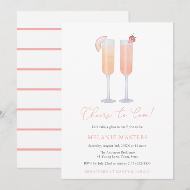 Cheers To Love, Raise a Glass Drinks Bridal Shower Invitation (Front/Back)