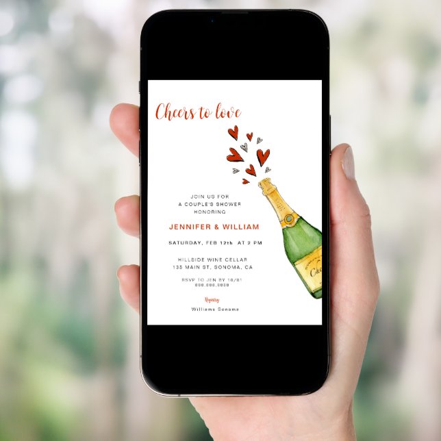Cheers to Love Red Hearts Couple's Shower Invitation (Front Digital)