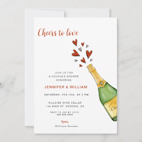 Cheers to Love Red Hearts Couples Shower Invitation