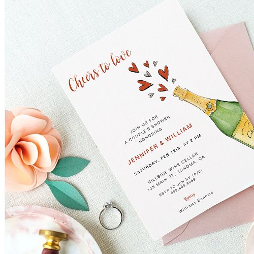 Cheers to Love Red Hearts Couples Shower Invitation