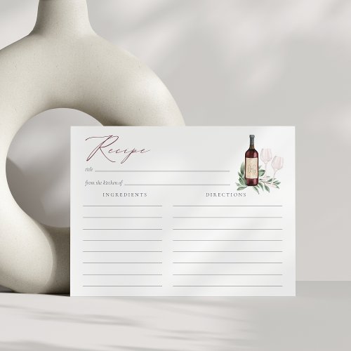 Cheers to Love Red Wine Bridal Shower Recipe Card