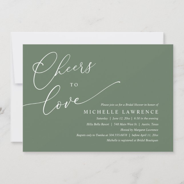 Cheers to love, Romantic Bridal Shower Party Invitation (Front)