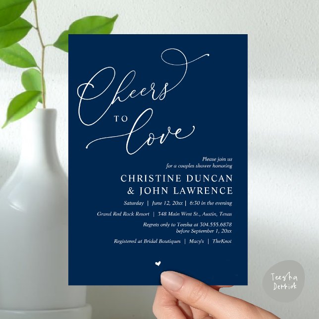 Cheers to love, Romantic Couples Shower Party Invitation (Cheers to love, Romantic Couples Shower Modern Party Winery Invitation Card PDF Summer Navy Blue)