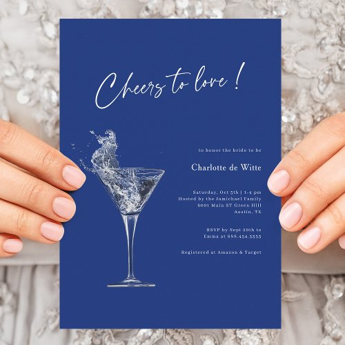 Cheers To Love Royal Blue Bridal Shower Invite