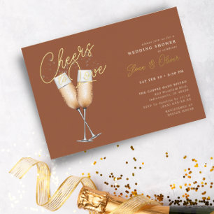 Cheers to Love Rust Terracotta Bridal Shower Gold Foil Invitation