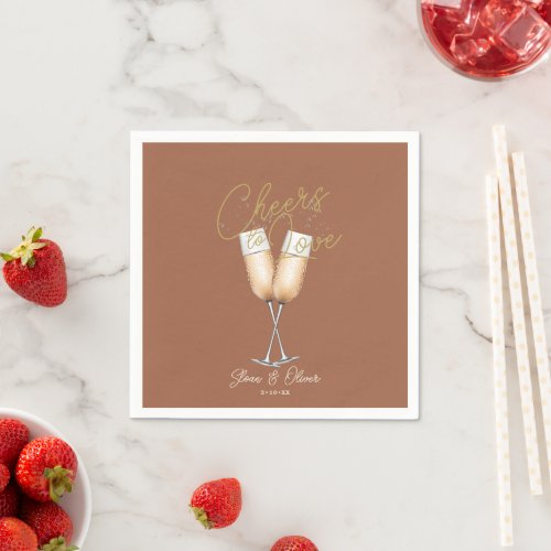 Cheers to Love Rust Terracotta Bridal Shower Paper Napkins