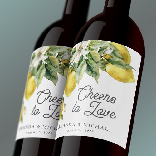 Cheers to Love Rustic Boho Lemons Wedding Wine Label