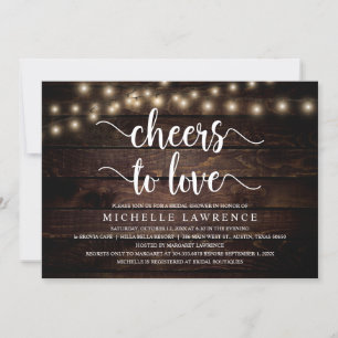 Cheers to Love, Rustic Bridal Shower Party Invitation