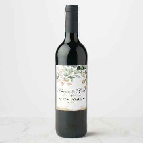 Cheers to Love Rustic Gold Botanical Wine Label