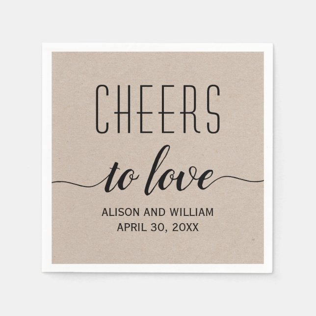 Cheers to love rustic kraft style wedding napkins (Front)
