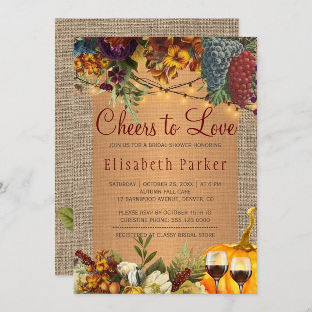 Cheers to Love rustic wine testing bridal shower Invitation (Front/Back)