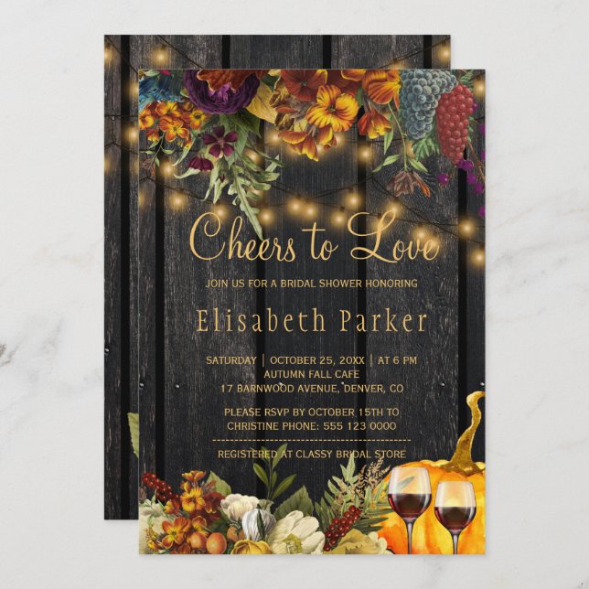 Cheers to Love rustic wine testing bridal shower Invitation (Front/Back)